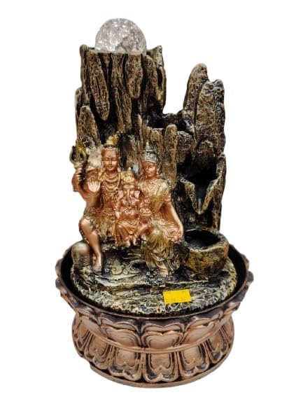 Shiv Parivar Decorative Water Fountain, Resin, Rocky Mountain Style, Crystal Ball, Indoor Home Decor-image-0
