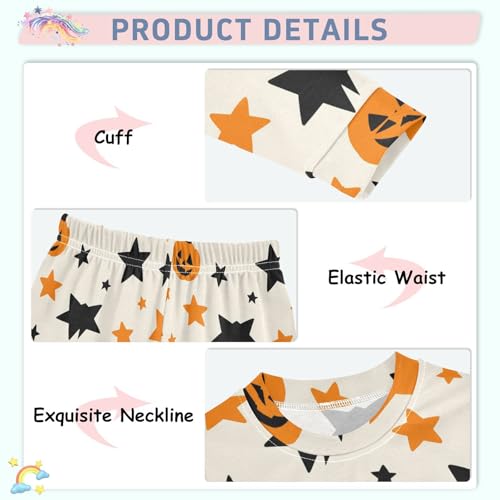 Pajama Sets Long Sleeve Halloween Stars and Pumpkins Soft Comfy Sleepwear 2 Piece PJS 3-8T4
