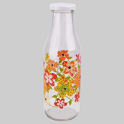 Image of LUCID.We Build Relations Hygienic Leak Proof Printed Beverage Glass Bottle 1L for Fridge with airtight Steel Cap, Best Suitable for Milk, Juice, Water. (Pack Of 2)
