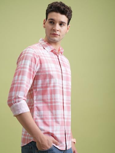 Image of Highlander Men's Cotton Slim Fit Checks Shirt | Full Sleeves | Regular Collar | Casual Shirts for Men