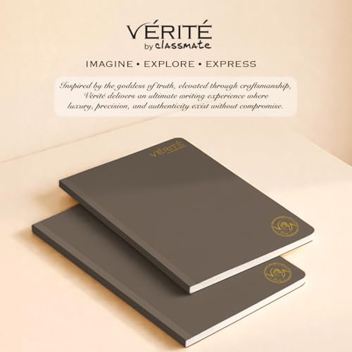 Image of Lay Flat Binding Notebook - Verite by Classmate Ideal for School Students, Taupe Brown Color, Size (cm) 24 X 18, Single Line, Thick Premium 120 Pages with Low Ink Bleed for Smooth Writing Experience