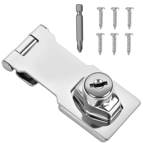 Image of 1 Pcs keyed Hasp Lock,3 inch keyed hasp Locks Twist knob keyed Locking hasp for Cabinet Small Door,Hasp Lock with Keys,Metal Safety Hasp Latches(1 Pcs Silver, 3 inch)