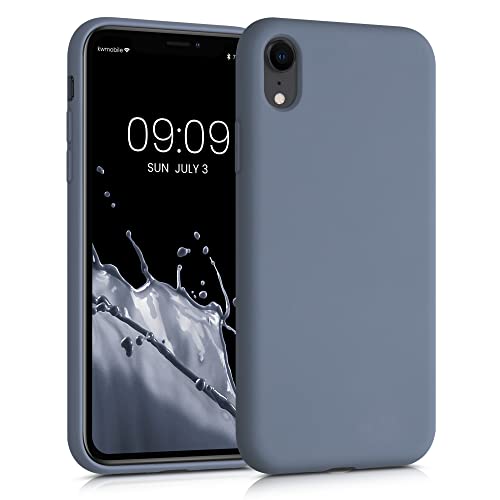 kwmobile Carcasa Compatible con Apple iPhone XR Funda de Silicona - Flexible con Interior de Microfibra - Suave Protector antigolpes - Gris Azulado