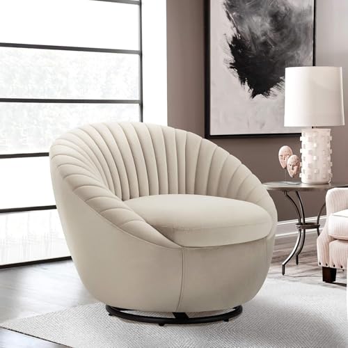 Image of Modern Accent Chair Single Seater Channel Tufted Round Shaped Fluffy Chair for Living Room, Bedroom, Apartment (Beige)