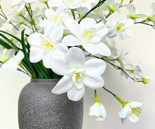 Bugasaca Pack Of 8Pcs - Faux Freesia Orchid Plants Real Touch Orchids Flowers Wedding Centerpieces Decorations For Home And Office Great Gift Bridal Bouquet (White) #TOP3