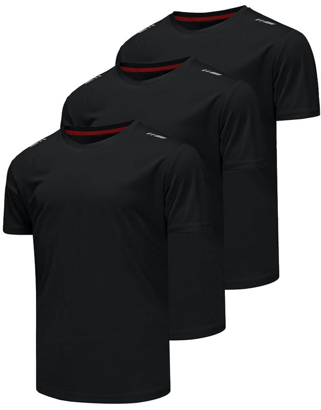 Csqtongan 3er Pack Sport Tshirts Herren Funktionsshirt Sportshirt Kurzarm T-Shirt Schnelltrocknend Atmungsaktiv Sport Shirt Männer Laufshirt Gym Trainingsshirt Herren Schwarz/Schwarz/Schwarz S