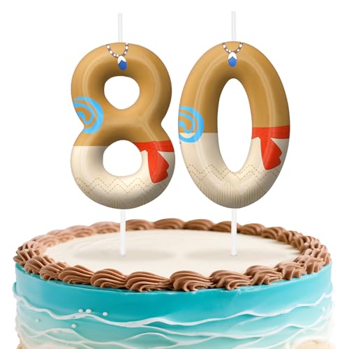 Image of Hawaii Number 80 Birthday Candles, Island Themed Cake Topper for Boys Girls Cake Decorations, Birthday Decorations Party Supplies, Number Candles for Party Decor
