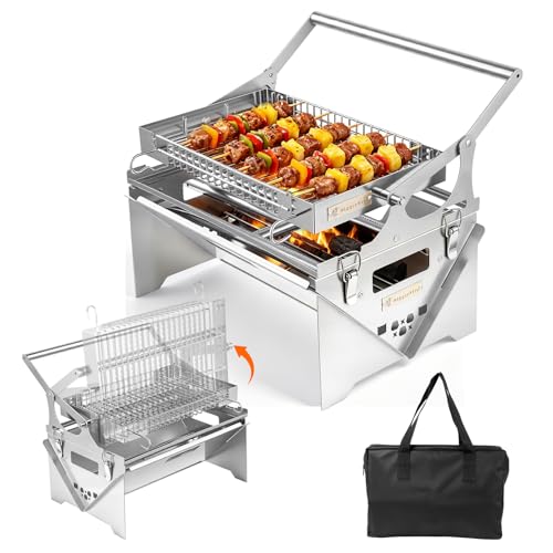 Dibaful Barbacoa de gas plegable pequeña barbacoa de gas 180° de giro | Parrilla portátil pequeña para camping, barbacoa plegable para barbacoa, cocina, festival, balcón, exterior