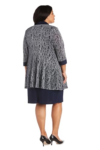 Image of R&M Richards Women's Elegant Metallic Jacquard Knit Jacket Dress | Shimmering 2-Piece Ensemble W /Detachable Necklace