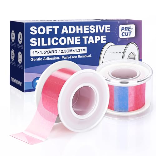 FRESINIDER Silicone Tape 1" x 1.5 Yard Pink 2 Rolls for Sensitive Skin, Pre-Cut Waterproof Medical Tape, Gentle Adhesive for Wound Care, Surgical Sites, Infants and Elderly