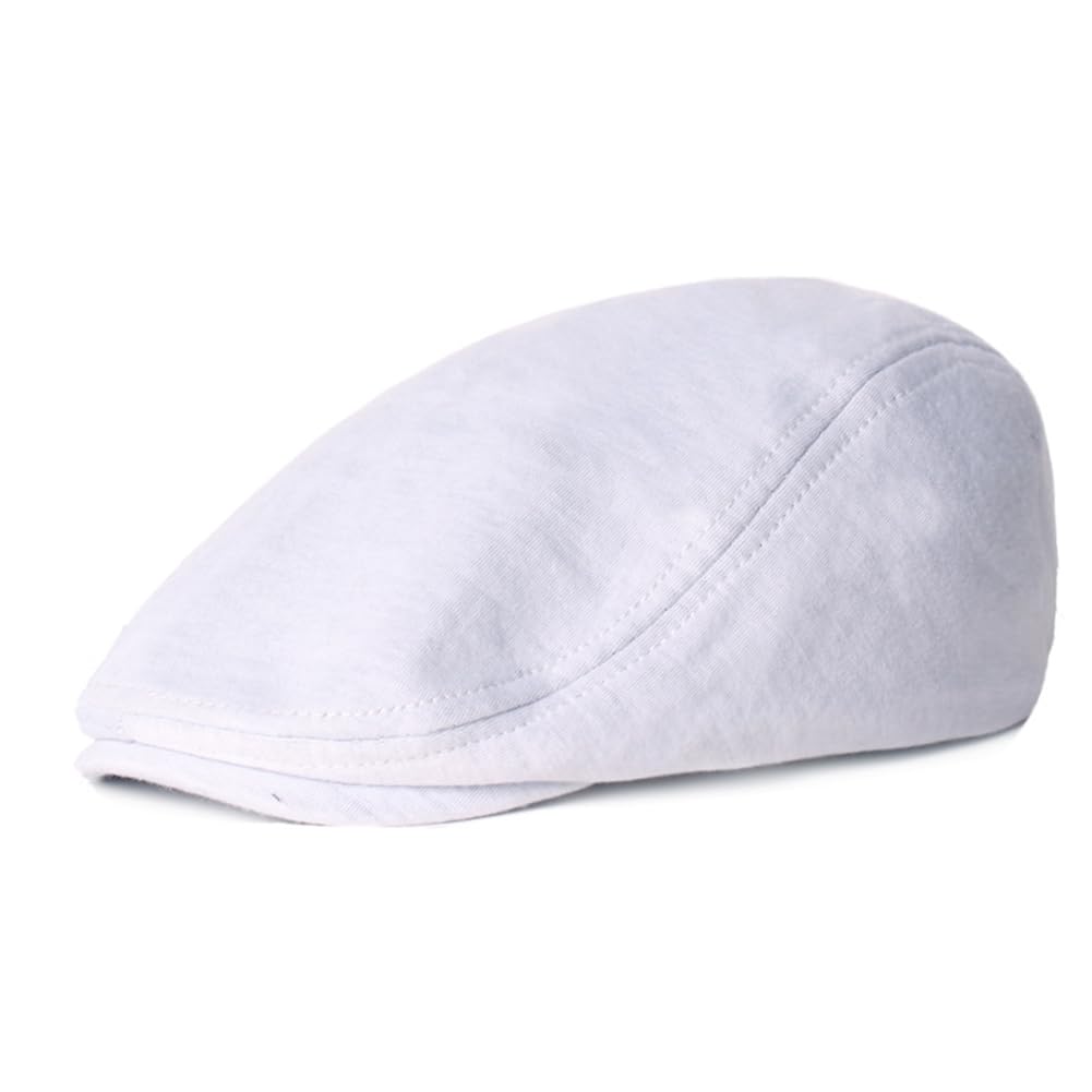 PHEZEN Men Cotton Flat Cap Ivy Gatsby Newsboy Hat Summer Driving Scally Cap Beret White
