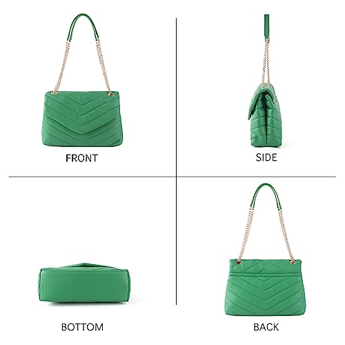 Image of Quilted Crossbody Bag for Women, Soft Vegan Leather Chevron Purses, Trendy Shoulder Handbags with Gold Chain Strap (Green)