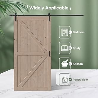 FREDBECK 48in x 96in Wood Sliding Barn Door with 8FT Barn Door Hardware Kit Included K Shape Solid Spruce Panel Sliding Door Double Surfaces Need to Assembly