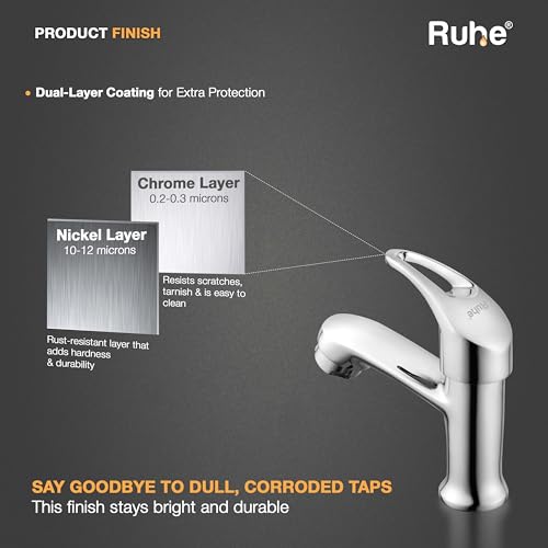 Ruhe® Aqua Brass Faucet/Brass Tap | Pillar Cock Faucet/Brass Tap with Chrome Finish for Bathroom Washbasins & Kitchen Sinks| Bathroom wash Basin tap