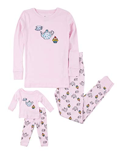 Leveret Kids Pajamas Matching Doll & Girls Pajamas 100% Cotton Pjs Set (Tea Cup,Size 8 Years)