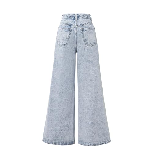 Women's High Waist Straight Jeans Pearl Loose Wide Leg 2025 Casual Light Blue Lace Jeans for Women2