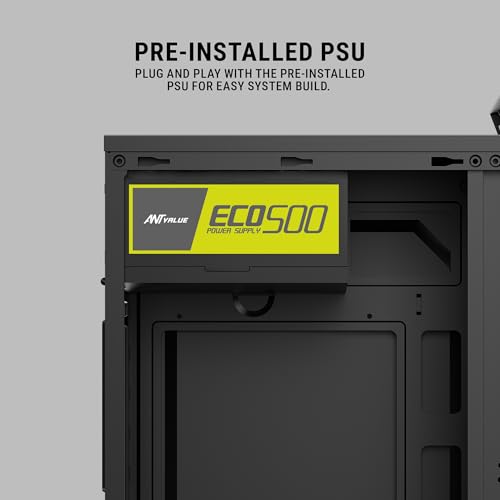 Image of Ant Value VM5P Mid-Tower Computer Case /Office Cabinet - Black | Support Micro ATX, ITX | Built-in 3X USB Ports and Pre-Installed Power Supply