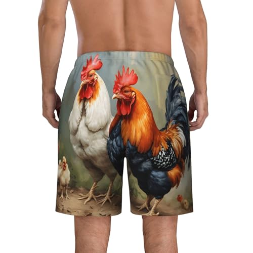 Cute Rooster Chickens Print Men's Beach Pants Lightweight Quick-Dry Swim Pants with Mesh Lining for Men4