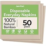 Jenvita Everyday 100% Bamboo Biodegradable Napkins (50-Pack) | Lunch Napkins Disposable for Dinner, Lunch, Events, Occasions & Entertaining | 2-Ply FSC Certified | Bamboo Paper Towels | 6.5 x 6.5 Inch