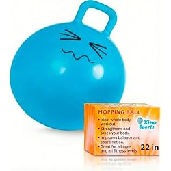 Xino Sports Hopper Ball for Kids, Teens & Adults, Blue, 22 Inch Diameter | Fits kids teens & adults, Bouncy Ball with easy-grip handle for exercise & jumping, Indoor & outdoor toy, Safe and durable