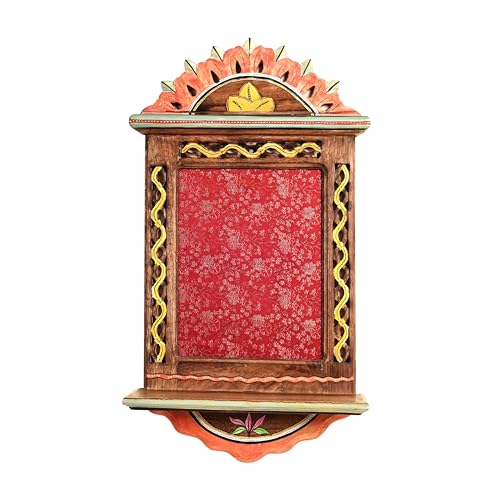 Image of AAKRITI ART CREATIONS Handcrafted Traditional Red Wooden Wall Panel Decorative Art Frame with Floral Art | Matte Finish, Wall Mount Shelf, Living Room Decor | Wall Decoration Items for New Homes