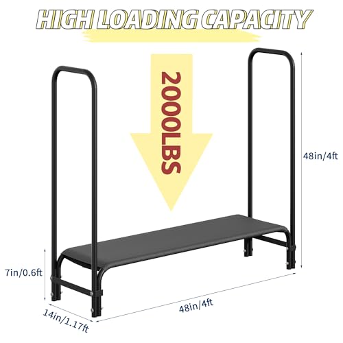 4Ft Firewood Rack Outdoor, Firewood Rack Indoor with Fabric Mesh, Heavy Duty Fire Logs Stand Stacker Holder, Metal Lumber Storage Organizer for Storing Logs of Various Size, Black