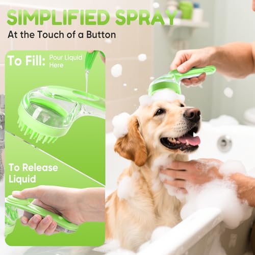 Image of Pet Bath Brush with Shampoo Dispenser, Dog Bath Brush and Grooming Massage Brush for Dogs & Cats, Easy Dog Washing Brush for Short and Long Hair, Coarse and Fine Teeth 2pcs (Blue)