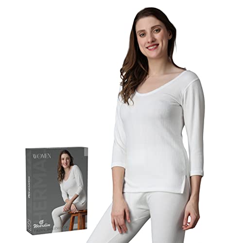 Image of Wearslim Women's Winter Warmer Thermal Vest 3 /4 Sleeves Ultra Soft Scoop Neck Winter Inner Wear Top Johns Underwear