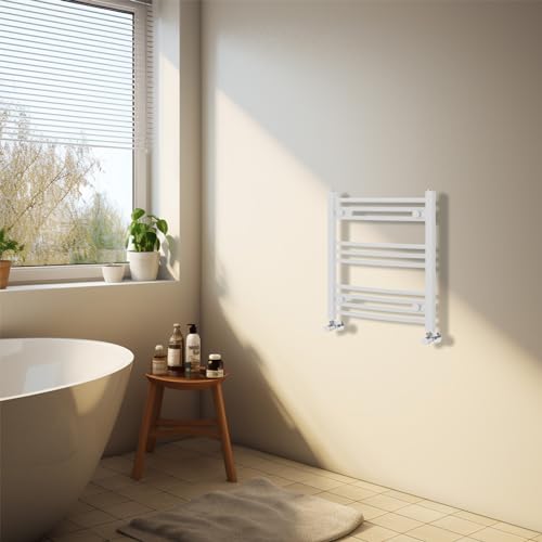NRG Radiador de baño curvo con toallero, 600 × 500 mm, color blanco