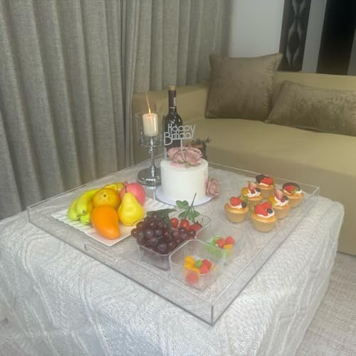 Extra Large Clear Acrylic Ottoman Tray with Cutout Handles 24x24 Inch Over-Sized King-Size Serving Tray Boot Organizer Decorative Tray for Living Room Bedroom,Bathroom and Kitchen Entryway - Image 3