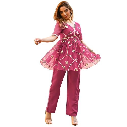 Image of ANNI DESIGNER Women's Georgette Embroidered Straight Co-Ord Set