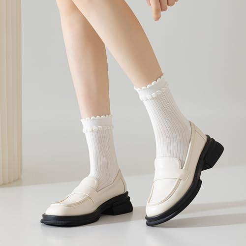 Mcool Mary Women's Crew Socks, Breathable Thin Cotton Cute Scalloped Edges Frilly Ankle Socks for Women 6 Pairs3