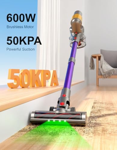 Image of Cordless Vacuum Cleaner, 2 Batteries 120 Mins Runtime, 550W 45KPA Stick Vacuum with Self-Standing, Tangle-Free Brush, LED Display, Vacuum Cleaner for Home Hardwood Floor, Carpet, Pet Hair