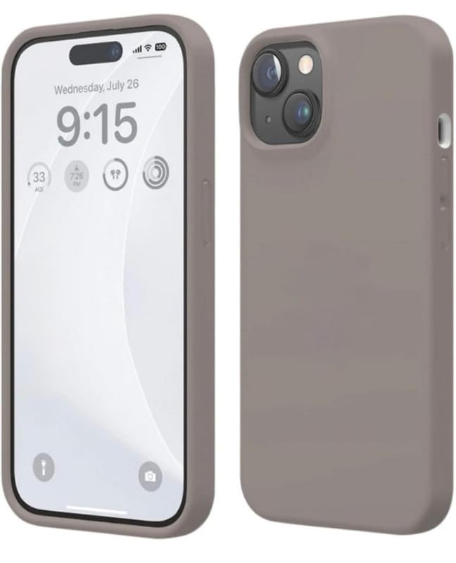 Image of Premium Liquid Silicone Case for iPhone 13 - Slim Full Body Protective Back Cover with Soft Microfiber Lining, Anti-Slip Grip Scratch Resistant Phone Case (Light Grey)