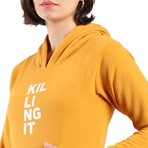 Image of PINACOLADA Women's Cotton Solid Printed Sweatshirt with Hoodie, Regular Fit for Casual Wear Full Sleeve Sweatshirt Crafted with Comfort Fit and High-Performance for Everyday Wear
