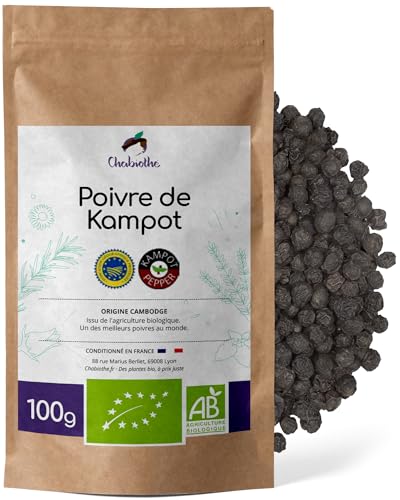 Schwarzer BIO Kampot Pfeffer 100g - Chabiothé - Ganze Körner