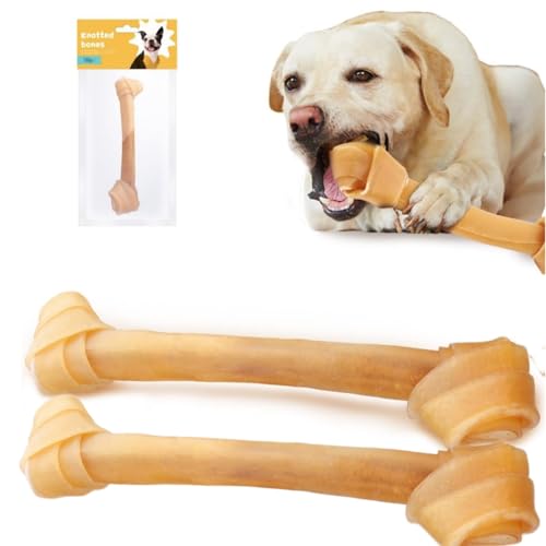 Mumoo Bear 2-Pack 100% Natural Chew Bones (30cm/180g Each) - Pressed Cowhide Knotted Dog Bones for Medium/Large Dogs - Chemical-Free