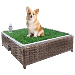 Dog Potty, Self-Draining Dog Potty with Premium Artificial Dog Grass Pads for Potty Training, Indoor & Outdoor Dog Potty System with Synthetic Turf, Dog Toilet, Easy Drainage Cleanup