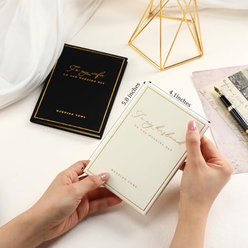 2 Pcs Wedding Vow Books His and Her to Husband Wife Wedding Must Have Registry Ideas Gold Foil Lined Page Premium Engagement Gift for Guest Groom Newly Engaged Couple(Black-White) - Image 3