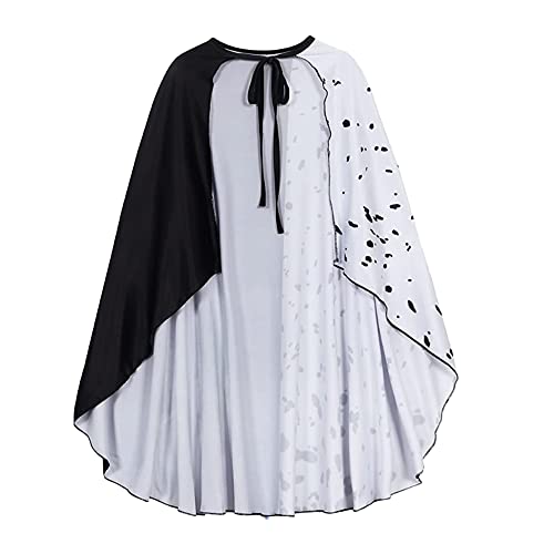 Carnavalife Capa Cruella Devil Mujer, Peluca Blanca y Negra Cruella de Vil Disfraz, Guantes Rojas Largas y Cigarro Cruella Devil para Disfraz Dalmata Adulto Mujer Halloween (Capa 90cm)