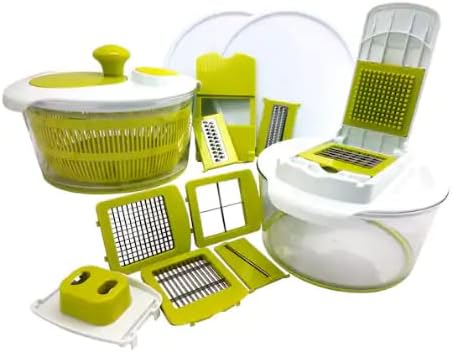 MegaChef 10 en 1 - Cortadora giratoria de ensalada multiusos con cuchillas intercambiables y tapas de almacenamiento