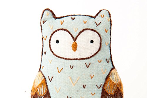 Image of Kiriki Press DIY Embroidery Doll Kit - Skill Level 2 - Beginner to Advanced Embroidery Kits for Adults Teens (3 Skill Levels) Animal Embroidery Kit - Screen Printed Pattern (Horned Owl - Level 2)