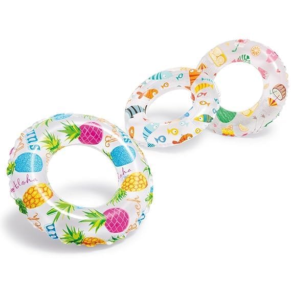 Image of Lively Print 51Cm Inflatable Swimming Rings for Kids & Adults | Blow Up Pool Swim Tube for Swimmers | Round Comfortable Summer Fun Floater for Pool Party, Lake, Beach (Pack of 3)