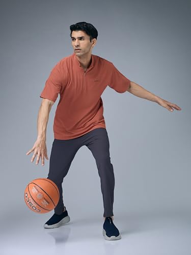Image of TECHNOSPORT Men's Regular Fit Self Design High Neck Active Out T-Shirt for Casual Wear, Gym and Sports