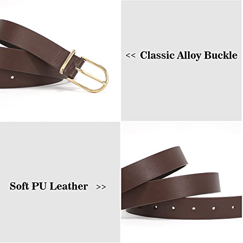 Vonmelli 3 Pack Women's Leather Belts For Jeans Pants Fashion Gold Buckle Ladies Dress Belt Black Coffee Beige S #TOP3