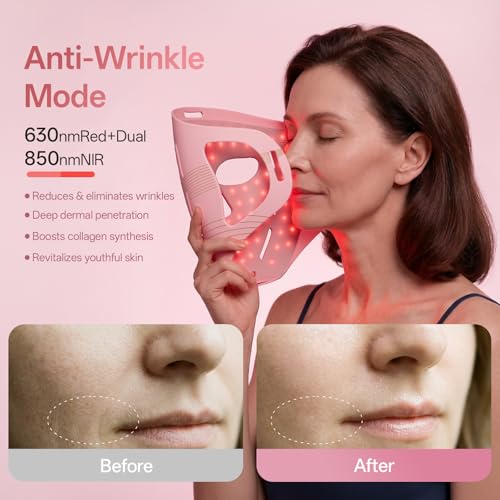 Image of Red Light Therapy for Face & Jawline-FDA Cleared 4D Face Mask with 324 LEDs,6 Modes (Red /Blue /Infrared) |Cordless for Home & Travel | Skincare Gifts for Women- Anti Aging LED Mask-Firm,Glowing Skin