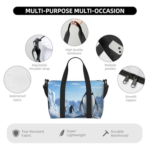 Sports Gym Bag for Women Men Travel Duffel Bag Tote Weekender Bag Carry on Overnight Bag for Travel Swimming Fitness Workout Sports Penguin Antarctica Ice Duffle Bag3
