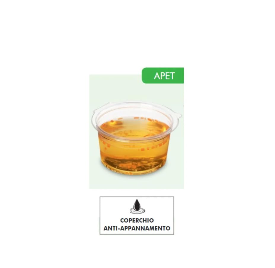 Generico Vaschette Alimentari APET con Coperchio Anti-Appannamento, Contenitori Ermetici per Salse, Temperature -40°C a +70°C (x 1400 ml Ø22 cm h 5,5 (conf 60 pz))