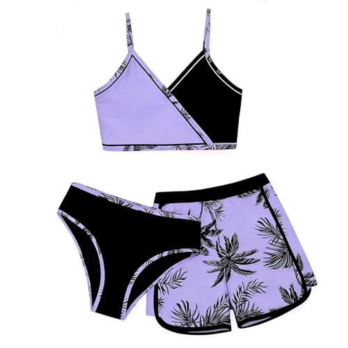 Image of Girls 3 Piece Bikini Bathing Suit Teen Girls Swimwear Sport Swimsuits with Shorts 9-16T