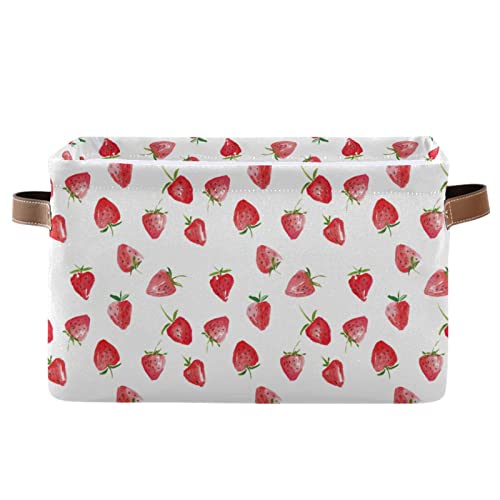 Image of ALAZA Watercolor Strawberry Fruit White Foldable Storage Box Storage Basket Organizer Bins with Handles for Shelf Closet Living Room Bedroom Home Office 1 Pack